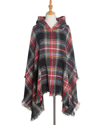 Cheky - Spring Autumn And Winter Plaid Ribbon Cap Cape And Shawl