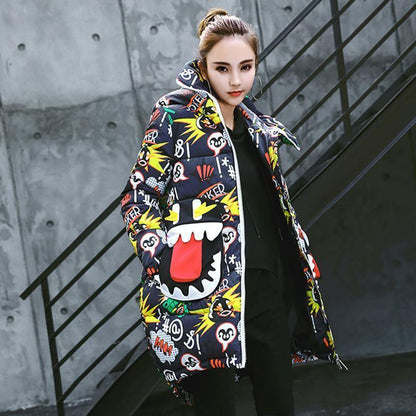 Cheky - Street personality cartoon graffiti padded coat women