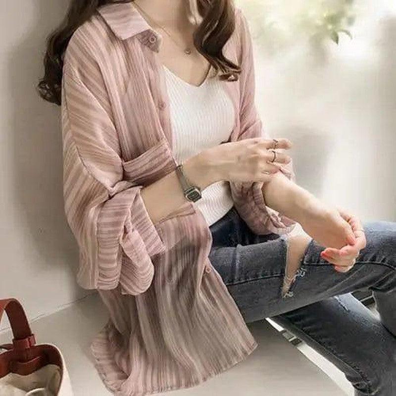 Cheky - Student Mid-Length Loose Shawl Chiffon Shirt Jacket