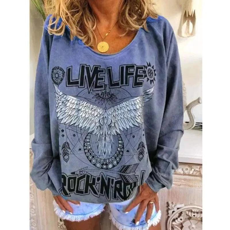 Cheky - Women Loose Round Neck Printed Sweater