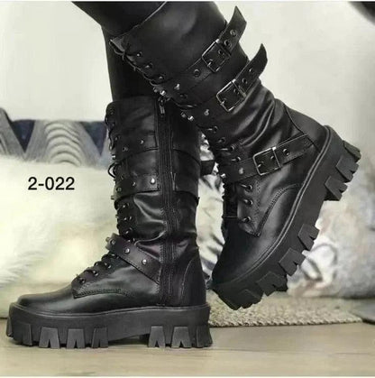 Cheky - Women's Martin Boots Lace Up Combat Boot Mid Calf Platform