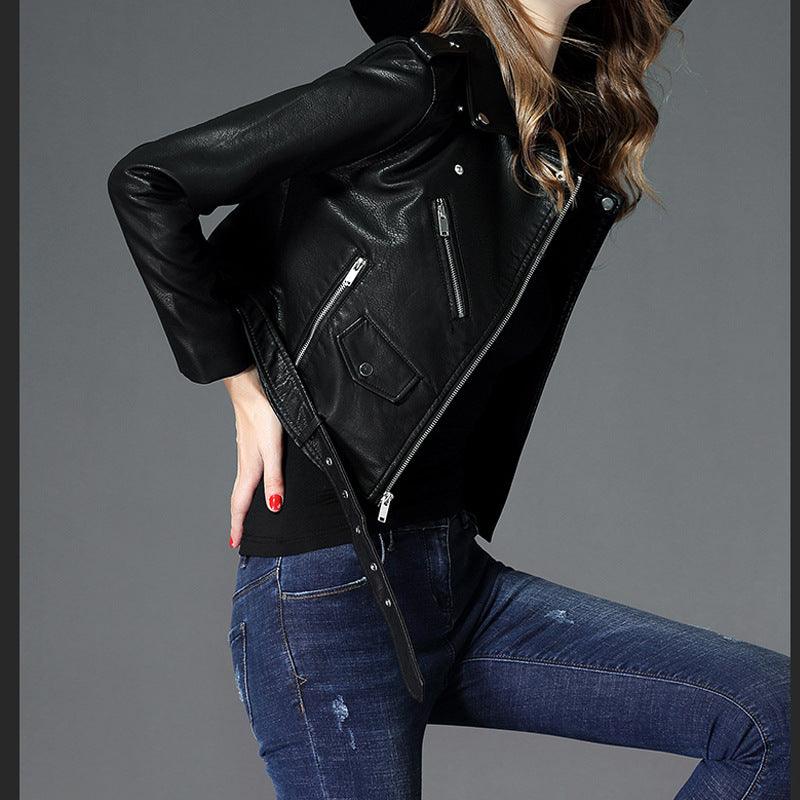 Cheky - Women's Short Slim PU Leather Jacket